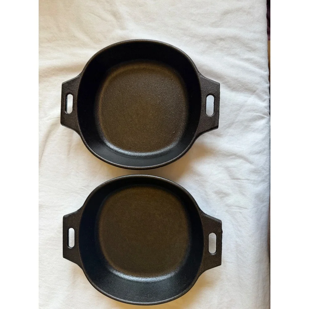 Pampered Chef Cast Iron Mini Skillet Set of 2 Round Dual Handle Pans 5.5 inch